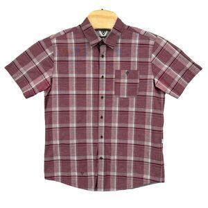 Vissla‎ Large Red Plaid Short Sleeve Button Up Men's Shirt
